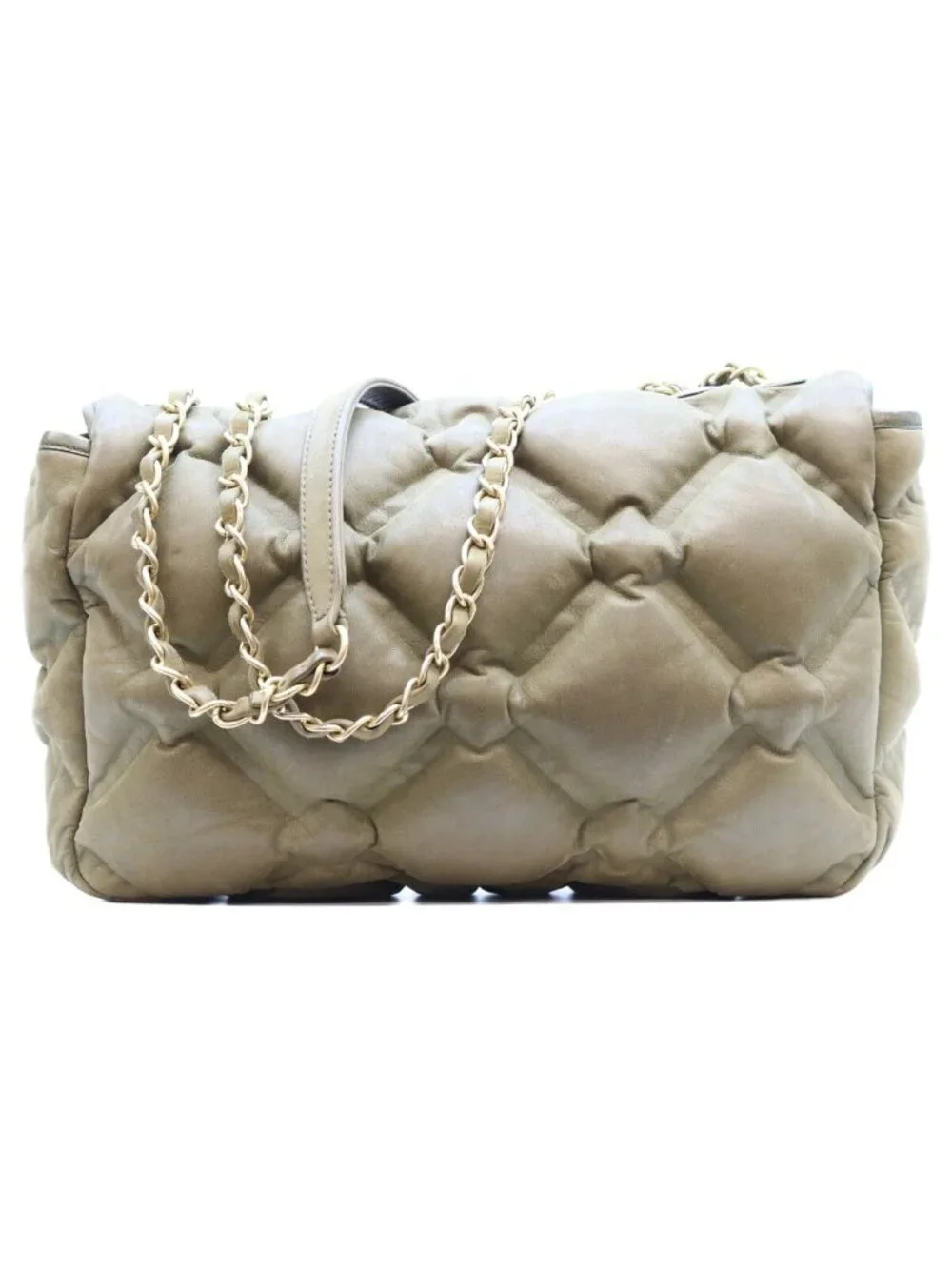 Chanel Khaki Bubble Quilt Calfskin Shoulder Bag